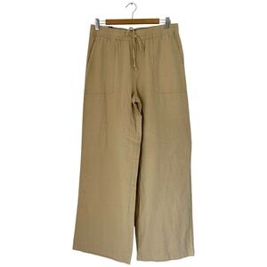 NWT Gap Linen Pant Women M Tan Wide Leg Drawstring Beach Coastal Minimalist Boho